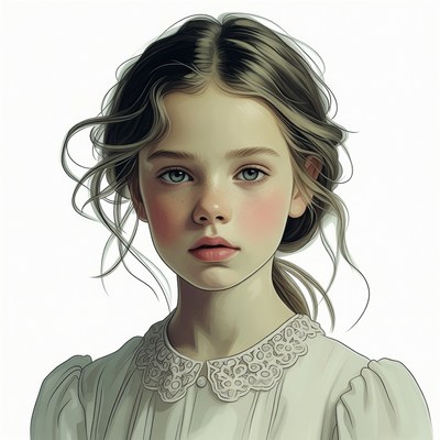 Young girl with wavy hair portrait