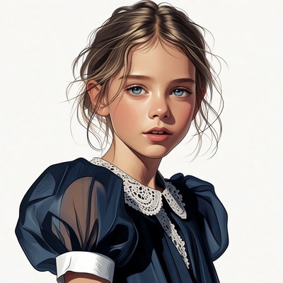 Girl in navy lace collar dress