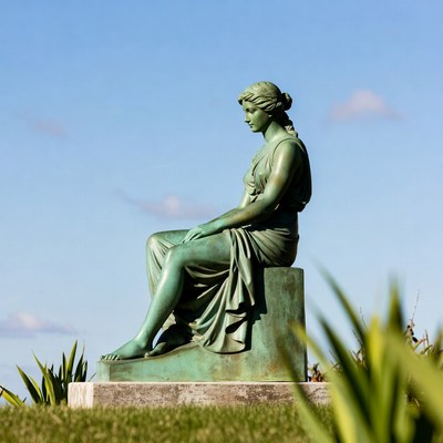 Bronze statue of seated woman