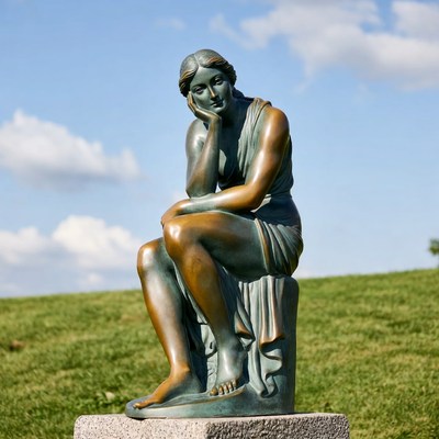 Bronze statue of contemplative woman