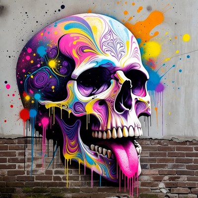 Colorful Graffiti Skull with Tongue Out