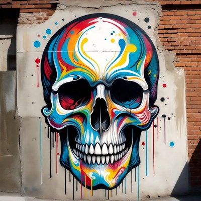 Colorful Skull Street Art Graffiti