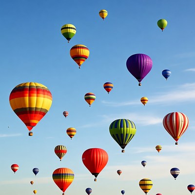 Colorful hot air balloons in blue sky