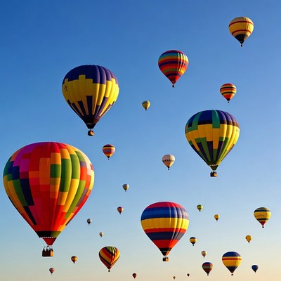 Colorful hot air balloons floating in sky