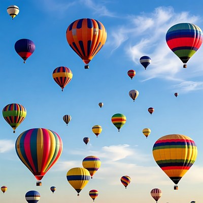 Colorful hot air balloons in sky