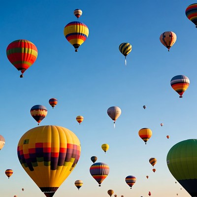 Colorful Hot Air Balloons in Blue Sky