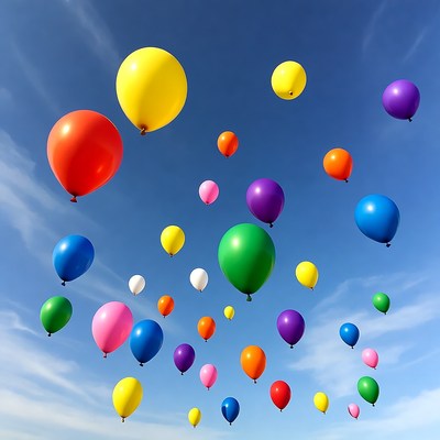 Colorful Balloons Floating in Blue Sky