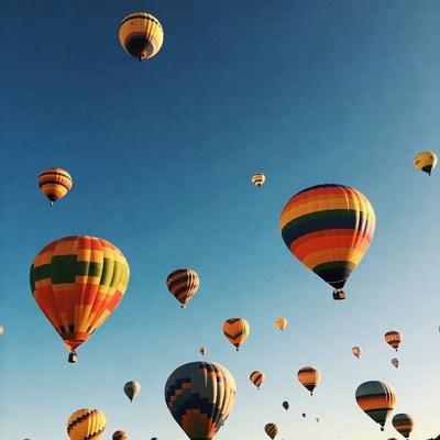 Colorful Hot Air Balloons in Blue Sky