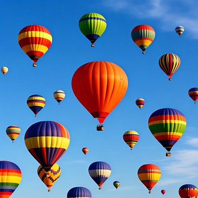Colorful hot air balloons in blue sky