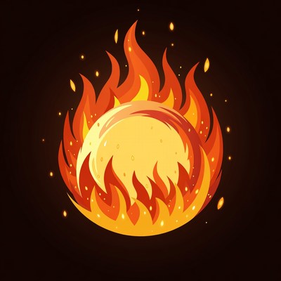 Fiery Flames Around Yellow Circle