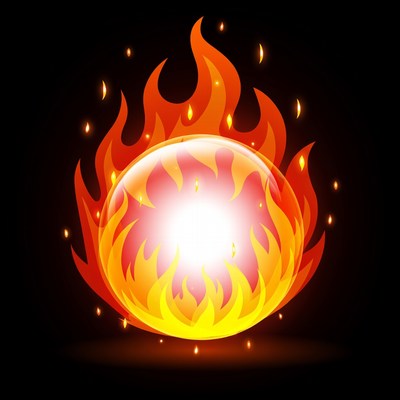 Fiery Flames Around Glowing Sphere