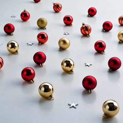 Red Gold Christmas Ornaments Scattered