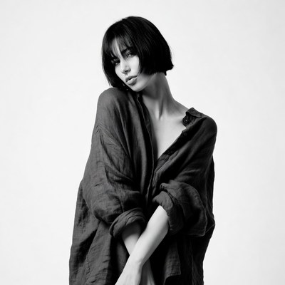 Woman in open shirt portrait