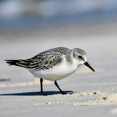 Sanderling walking on beach sand