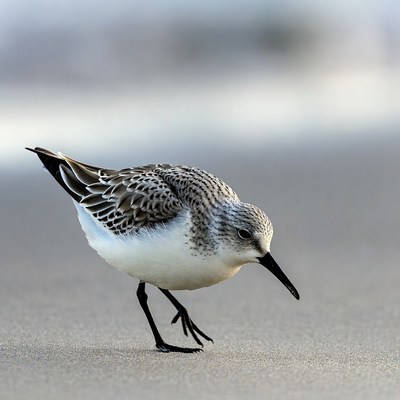 Sanderling walking on beach sand