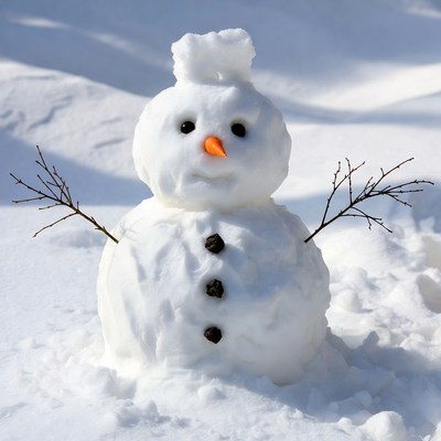Snowman with carrot nose in snow