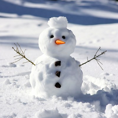 Snowman in snowy field