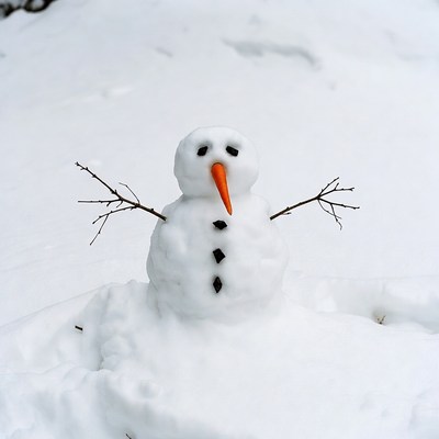 Snowman with carrot nose in snow