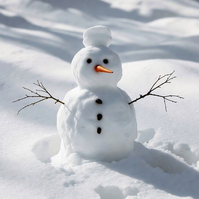 Snowman with carrot nose in snow