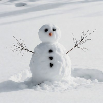 Snowman with carrot nose in snow