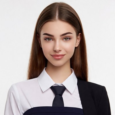 Young woman in white shirt and black blazer