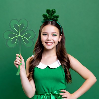 Girl holding shamrock on St. Patrick's Day