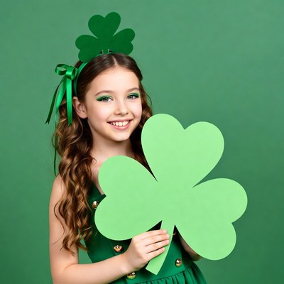 Girl holding large shamrock St. Patrick's Day