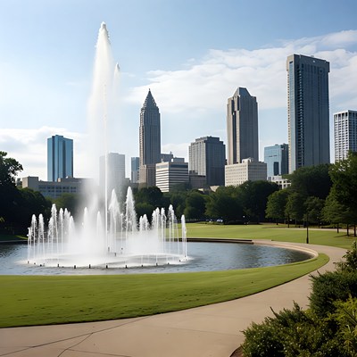 Fountain in Atlanta skyline park