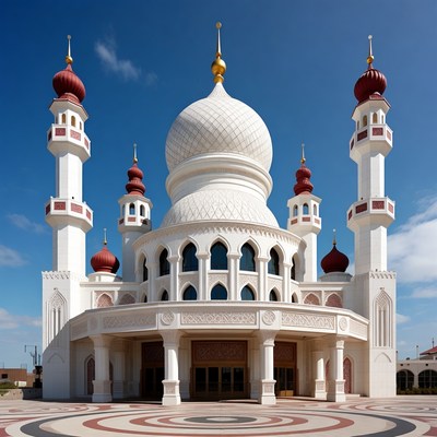 White Mosque with Red Minarets