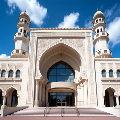 White mosque with twin minarets