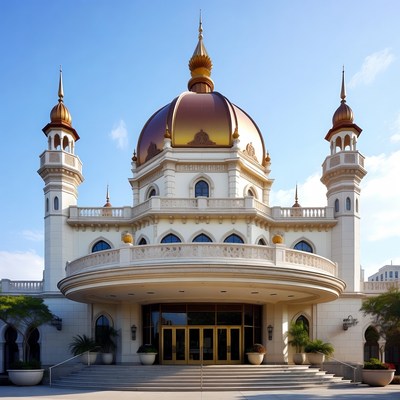 Grand White Mosque with Golden Dome