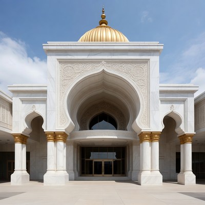 White mosque with golden dome