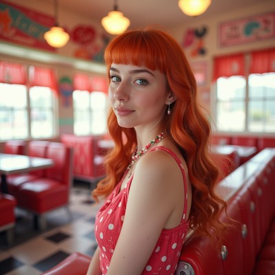 Redhead woman in retro diner