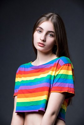 Girl in rainbow crop top