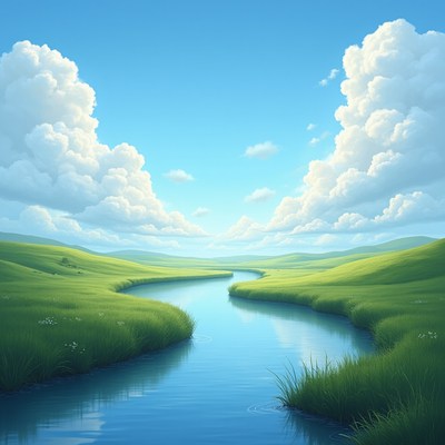 Serene River in Green Meadows