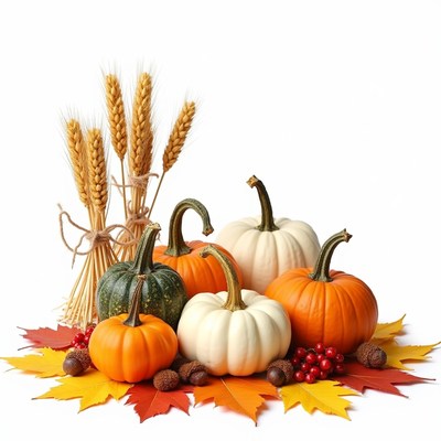 Autumn Pumpkins Wheat Fall Leaves