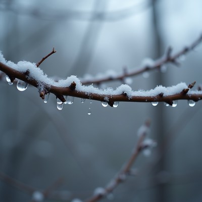 Snowy Branches with Water Droplets