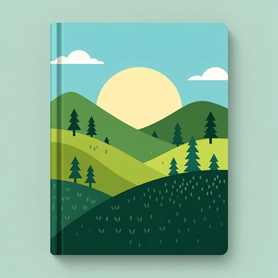 Illustrated Notebook Cover with Mountains and Sunset