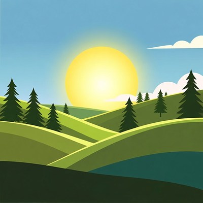Bright Sun Over Green Hills