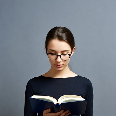 Woman reading book with glasses