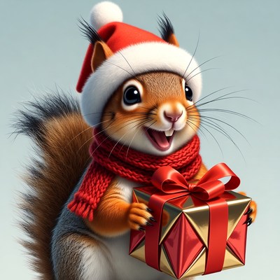 Squirrel holding Christmas gift