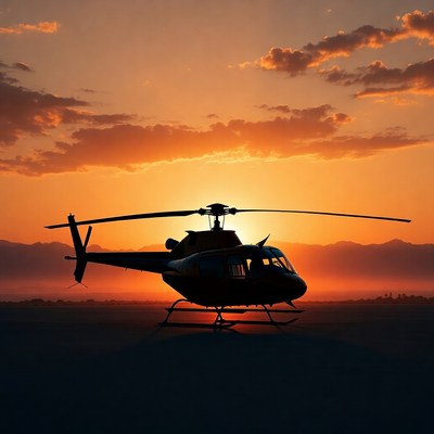 Helicopter Silhouette at Sunset