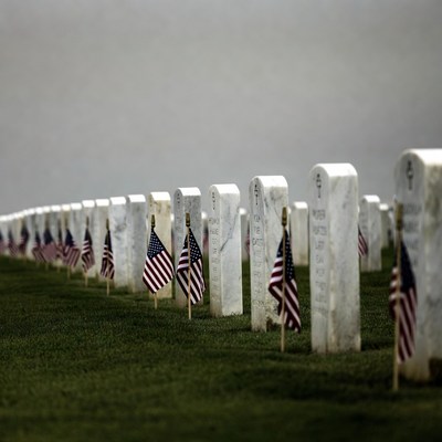 American Flags on White Headstones
