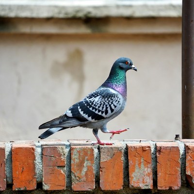 Pigeon standing on brick wall