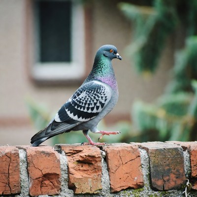 Pigeon standing on brick wall