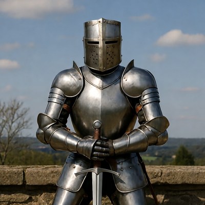 Medieval Knight in Armor Holding Sword