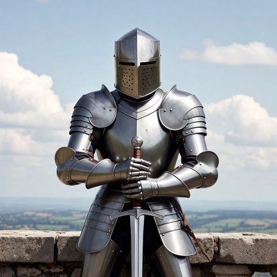 Knight in shining armor holding sword