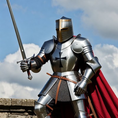 Knight in shining armor holding sword