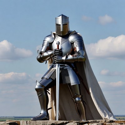 Knight in shining armor holding sword