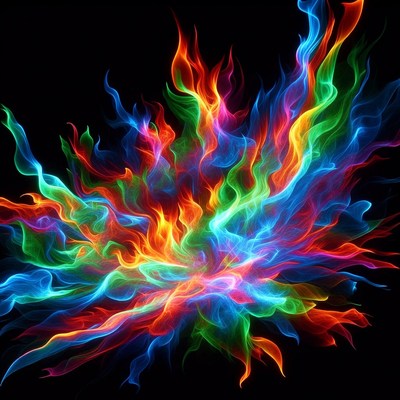 Colorful Flames Burst on Black